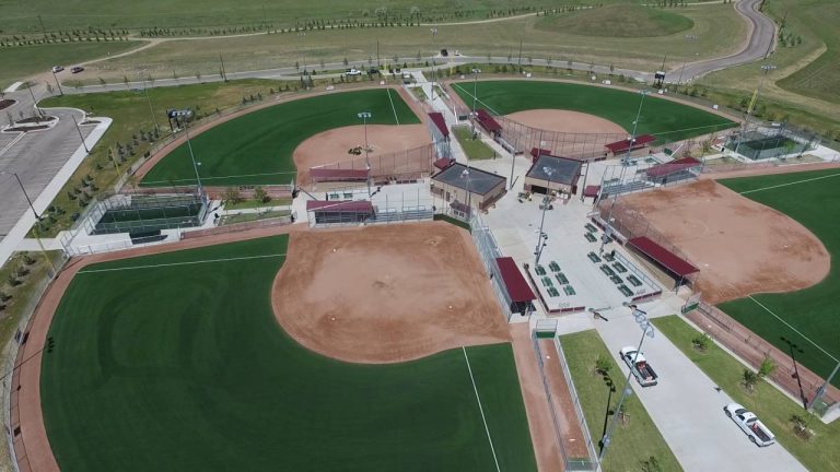 Aerial view of Energy Capital Sports Complex Playground & Splash Pad in Gillette, Wyoming.