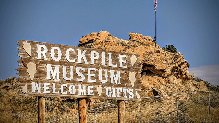 A welcome sign for the Rockpile Museum in Gillette, Wyoming.